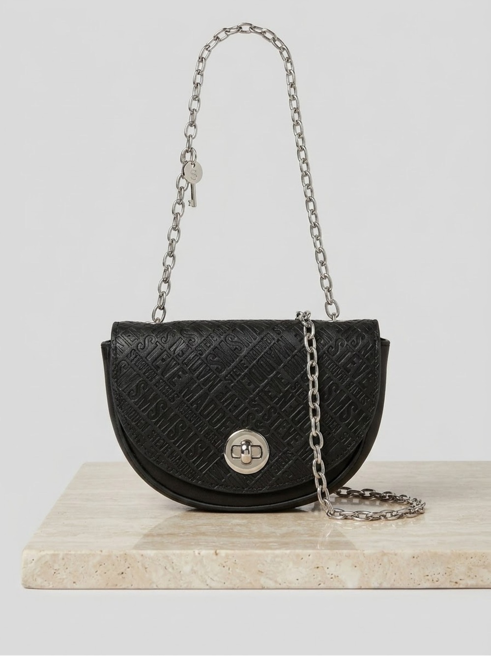 Steve Madden Black Chain Shoulder Bag with Silver Hardware